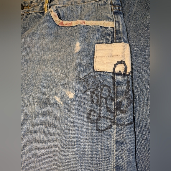 LRL Ralph Lauren Patchwork Straight Wide Leg Jeans Size 10 Vintage Distressed - Picture 4 of 16